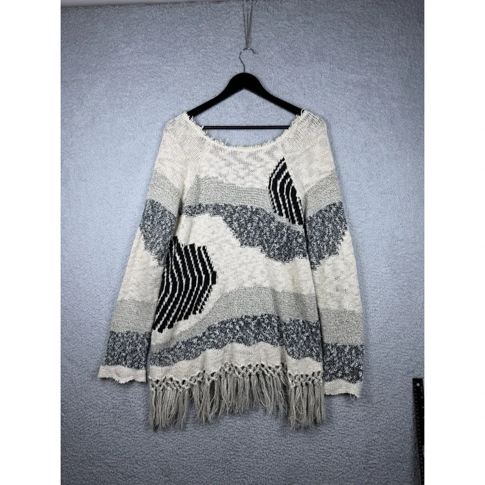 Free‎ People Boho Woven Cotton Blend Women's M/L (approx) Sweater w Fringe
